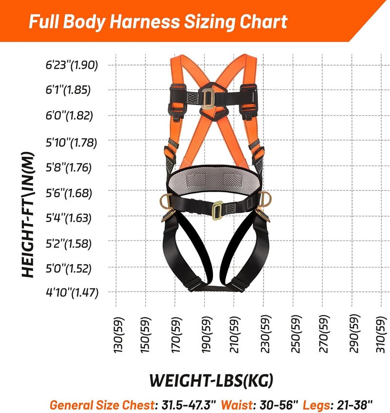 QFU Safety harness fall protection kit, equipped with shock-absorbing ropes, full-body safety harness for roof work - Image 5